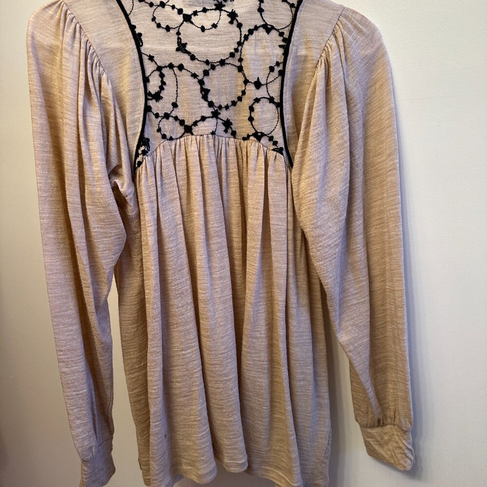 Tsumori Chisato Tan Embroidered Long Sleeve 100% Wool Blouse - Picture 6 of 11